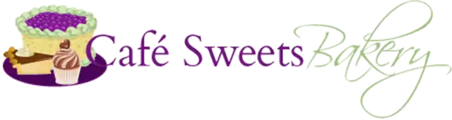 Café Sweets Bakery logo icon with purple and green text.