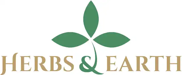 Herbs & Earth logo with stylized text and green leaf element.