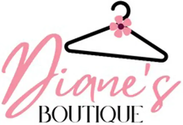 Diane's Boutique logo featuring a hanger with a pink flower and elegant pink script text.