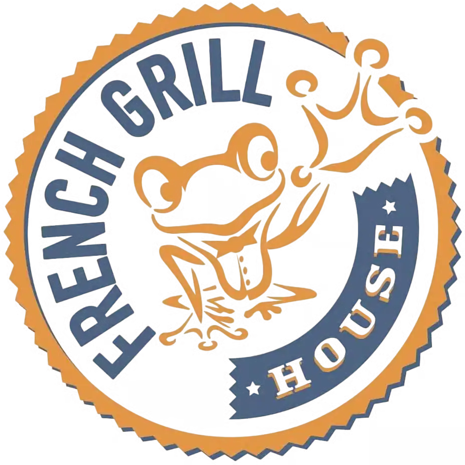 Grill House logo featuring a cartoon alligator holding a fork.