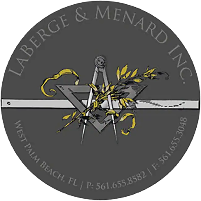 Laberge & Menard Inc. logo with compass, leaves, and tools.